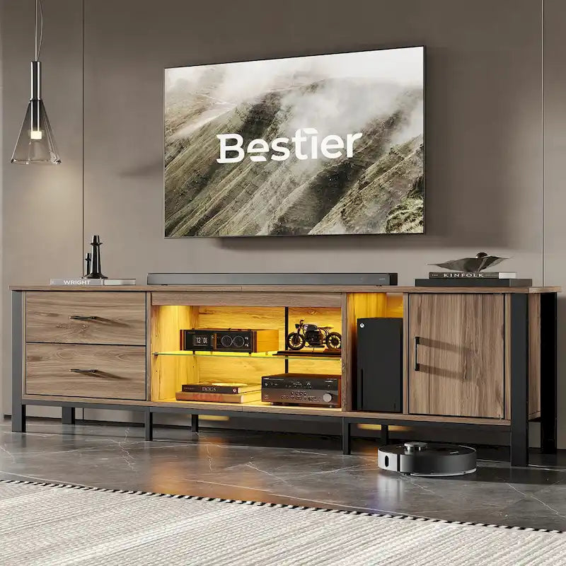 80-Inch LED Gloss TV Stand with 2 Drawers for 75-85 Inch TVs