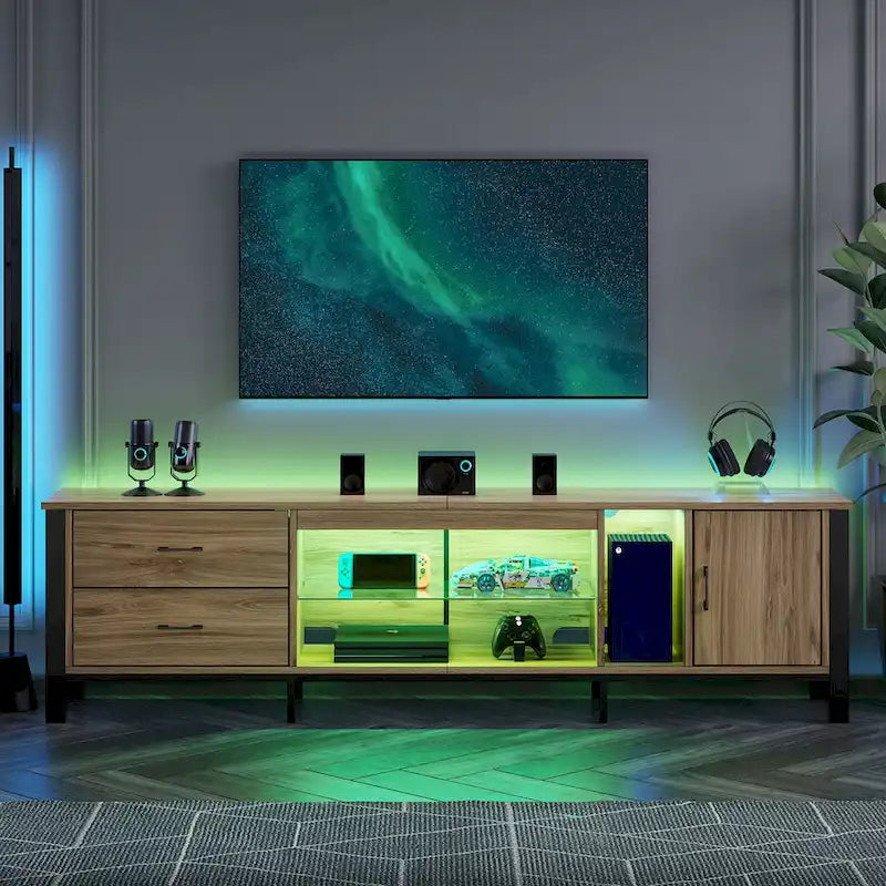 80-Inch LED Gloss TV Stand with 2 Drawers for 75-85 Inch TVs