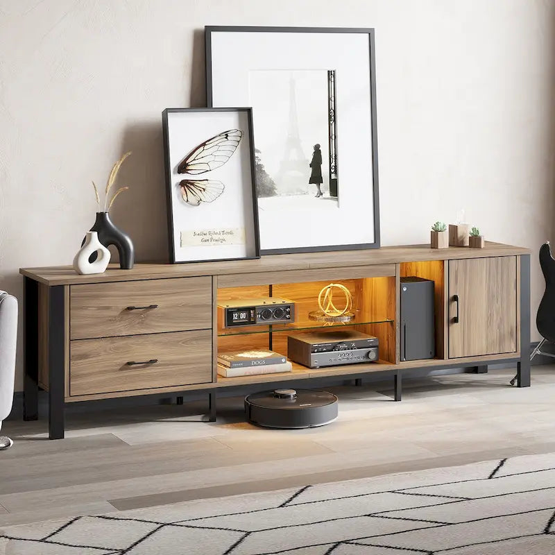 80-Inch LED Gloss TV Stand with 2 Drawers for 75-85 Inch TVs