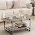 Gray Wood Coffee Table with Storage Shelf - 2-Tier Design