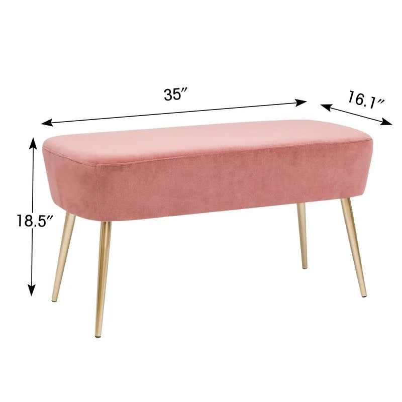 Adeco Velvet Bench Footrest, Bed End Stool Metal Legs, Dressing Chair