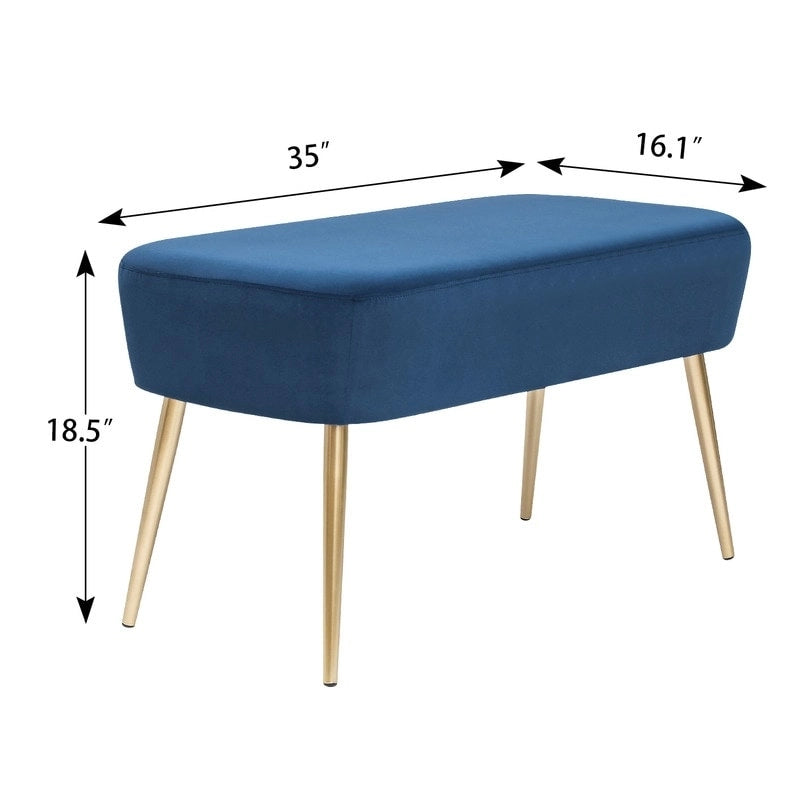 Adeco Velvet Bench Footrest, Bed End Stool Metal Legs, Dressing Chair