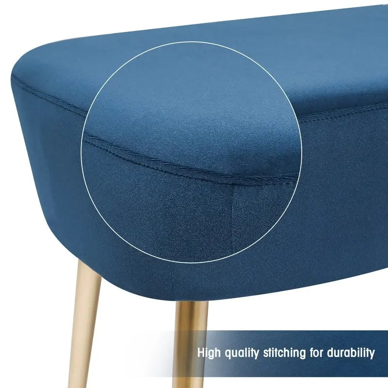 Adeco Velvet Bench Footrest, Bed End Stool Metal Legs, Dressing Chair