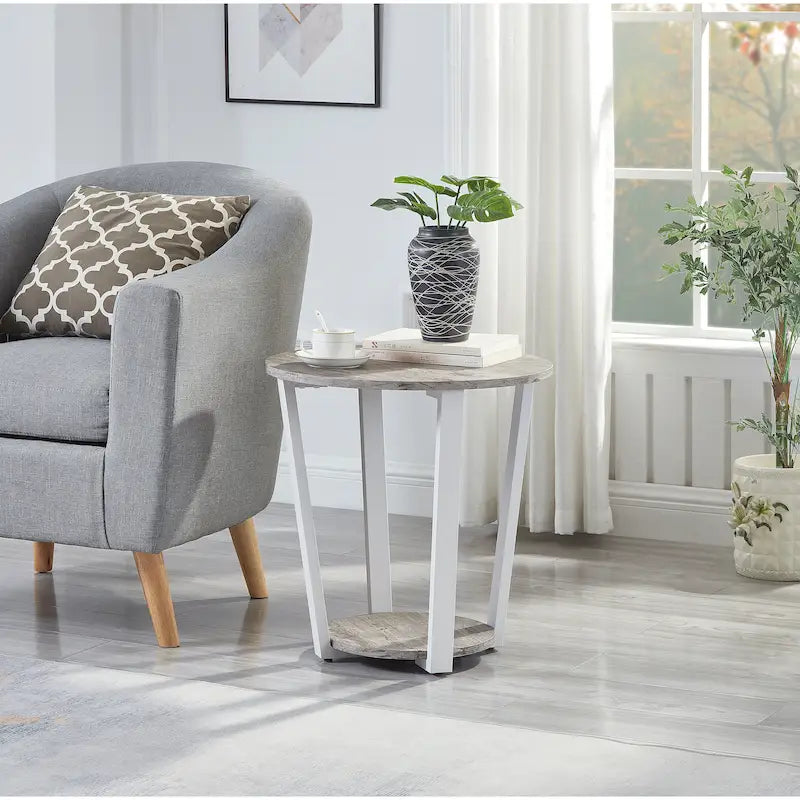 Roundhill Furniture Elysian Contemporary Round End Table with Shelf