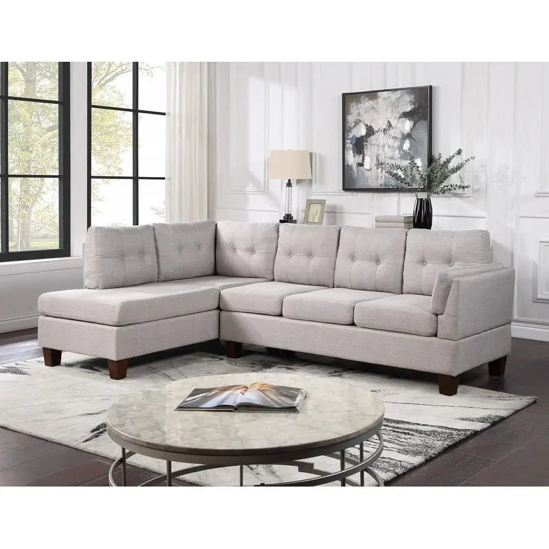 L-Shaped Sectional Sofa with Left Facing Chaise - Linen Beige