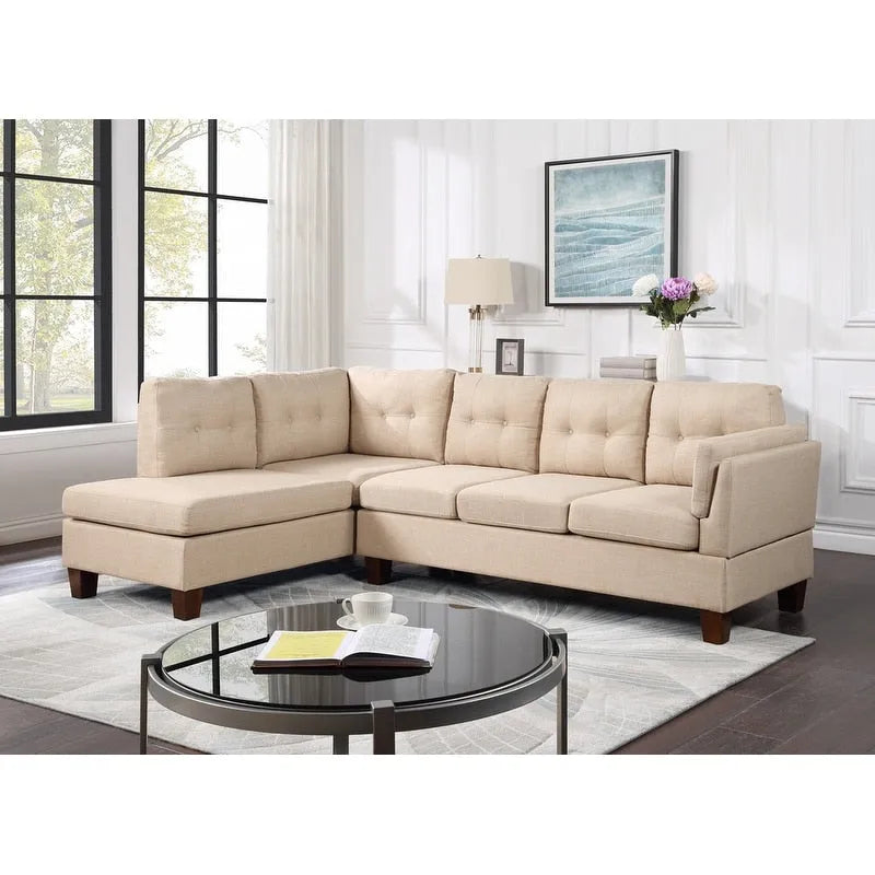 L-Shaped Sectional Sofa with Left Facing Chaise - Linen Beige