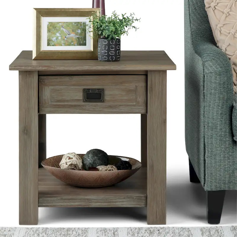 WYNDENHALL Garret SOLID ACACIA WOOD 22 inch Wide Square Rustic End Side Table - 22W x 22 D x 22 H