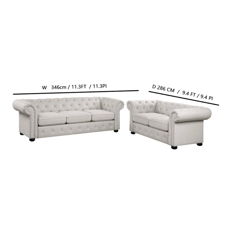 Corvus Aleksis 2-piece Tufted Rolled Arm Chesterfield Sofa and Loveseat Set