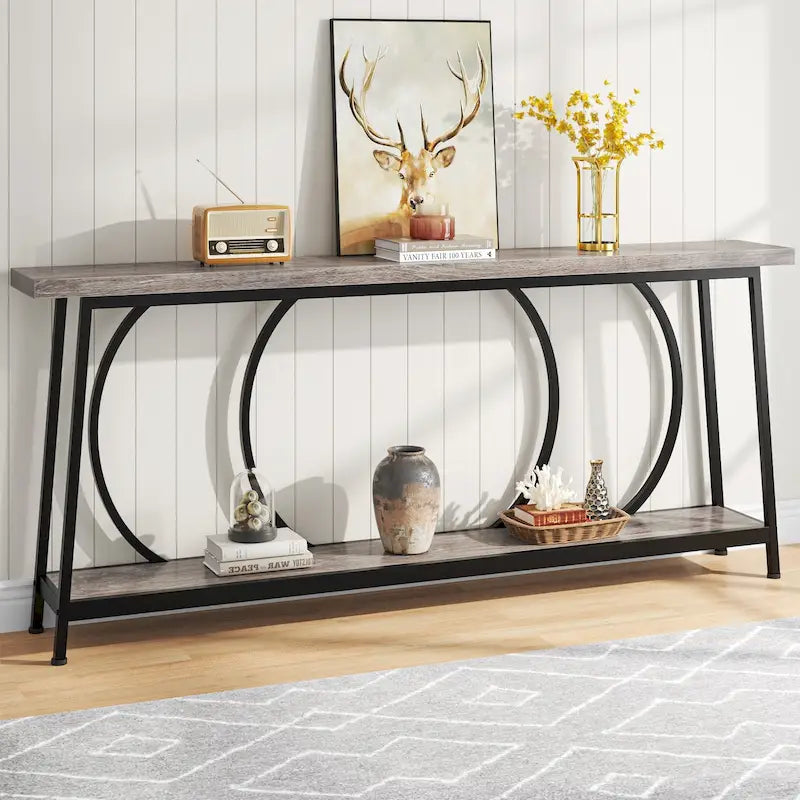 70.9 Inch Console Table with Storage Extra Long Narrow Sofa Couch Console Table