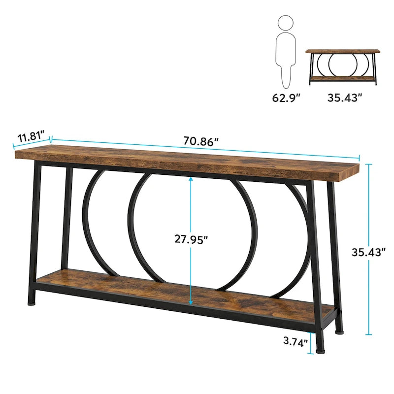 70.9 Inch Console Table with Storage Extra Long Narrow Sofa Couch Console Table
