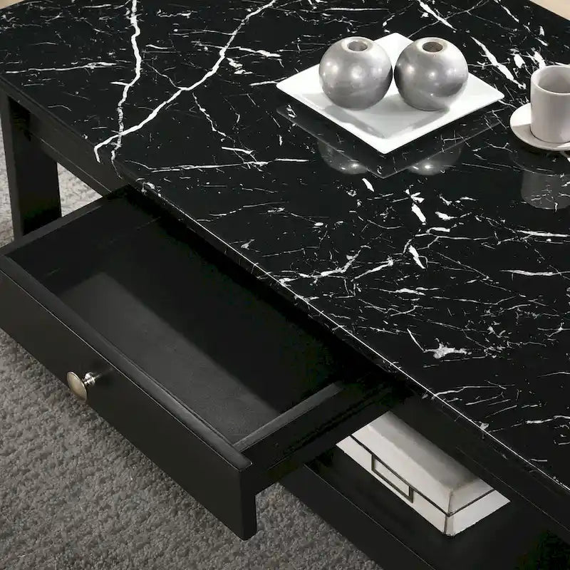 DH BASIC Transitional Rubberwood 4-Piece Open-Shelf Coffee Table Set with Drawer by Denhour