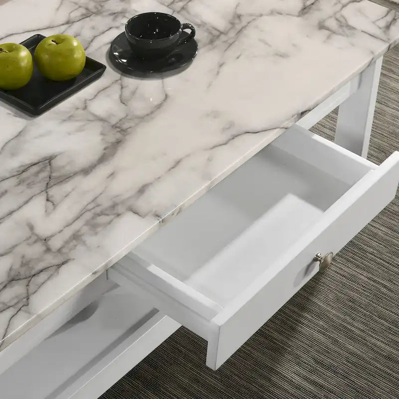 DH BASIC Transitional Rubberwood 4-Piece Open-Shelf Coffee Table Set with Drawer by Denhour