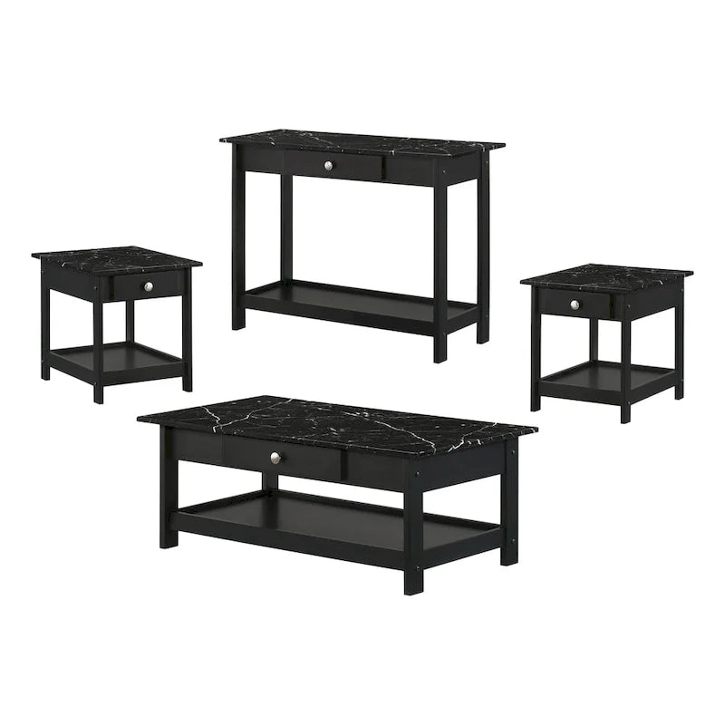 DH BASIC Transitional Rubberwood 4-Piece Open-Shelf Coffee Table Set with Drawer by Denhour