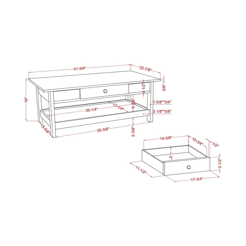 DH BASIC Transitional Rubberwood 4-Piece Open-Shelf Coffee Table Set with Drawer by Denhour