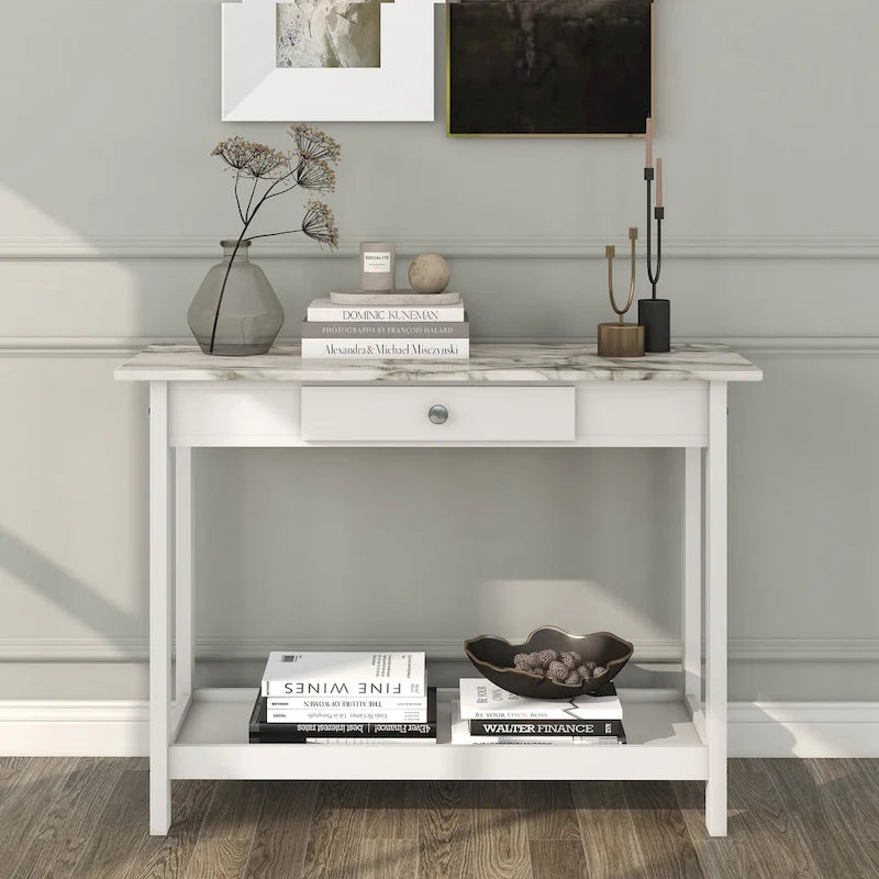 DH BASIC Transitional Rubberwood 4-Piece Open-Shelf Coffee Table Set with Drawer by Denhour