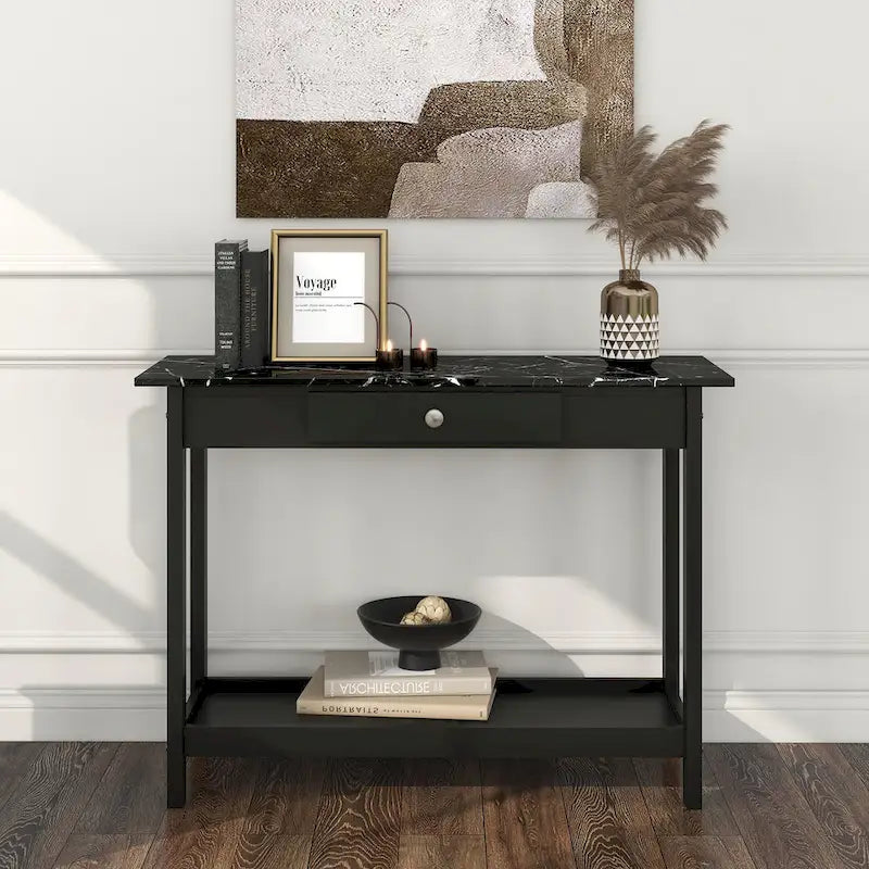 DH BASIC Transitional Rubberwood 4-Piece Open-Shelf Coffee Table Set with Drawer by Denhour