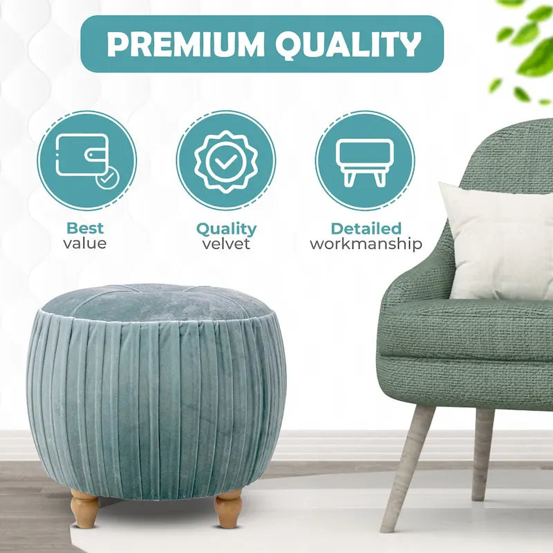 Helena Velvet Small Round Ottoman