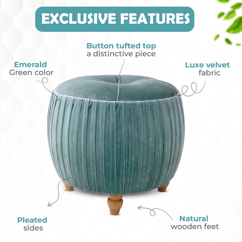 Helena Velvet Small Round Ottoman