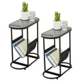Oval Narrow Side Table Set of 2 End Tables with Organizer Storage