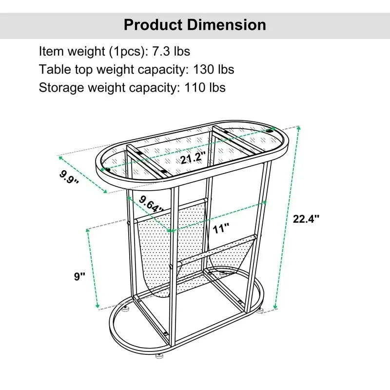 Oval Narrow Side Table Set of 2 End Tables with Organizer Storage