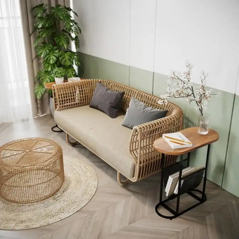 Oval Narrow Side Table Set of 2 End Tables with Organizer Storage