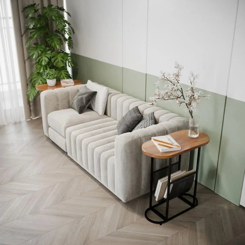 Oval Narrow Side Table Set of 2 End Tables with Organizer Storage