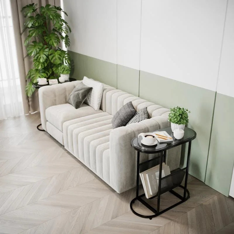 Oval Narrow Side Table Set of 2 End Tables with Organizer Storage