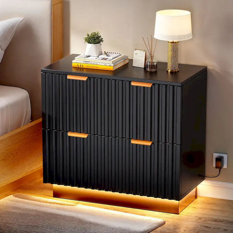 Moasis 2 Drawers File Cabinet LED Lighting Lateral Filing Cabinet for Home Office