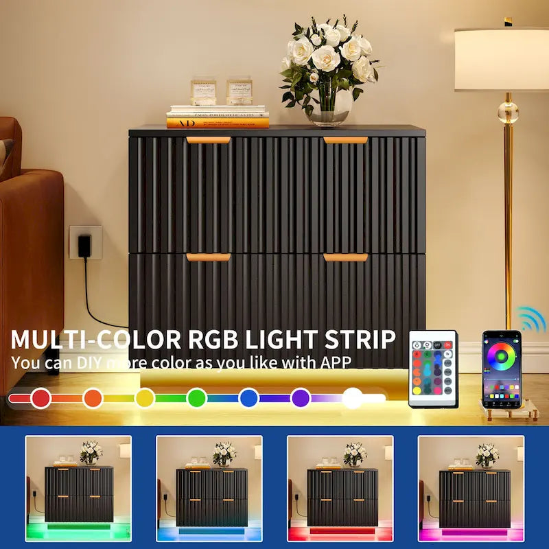 Moasis 2 Drawers File Cabinet LED Lighting Lateral Filing Cabinet for Home Office