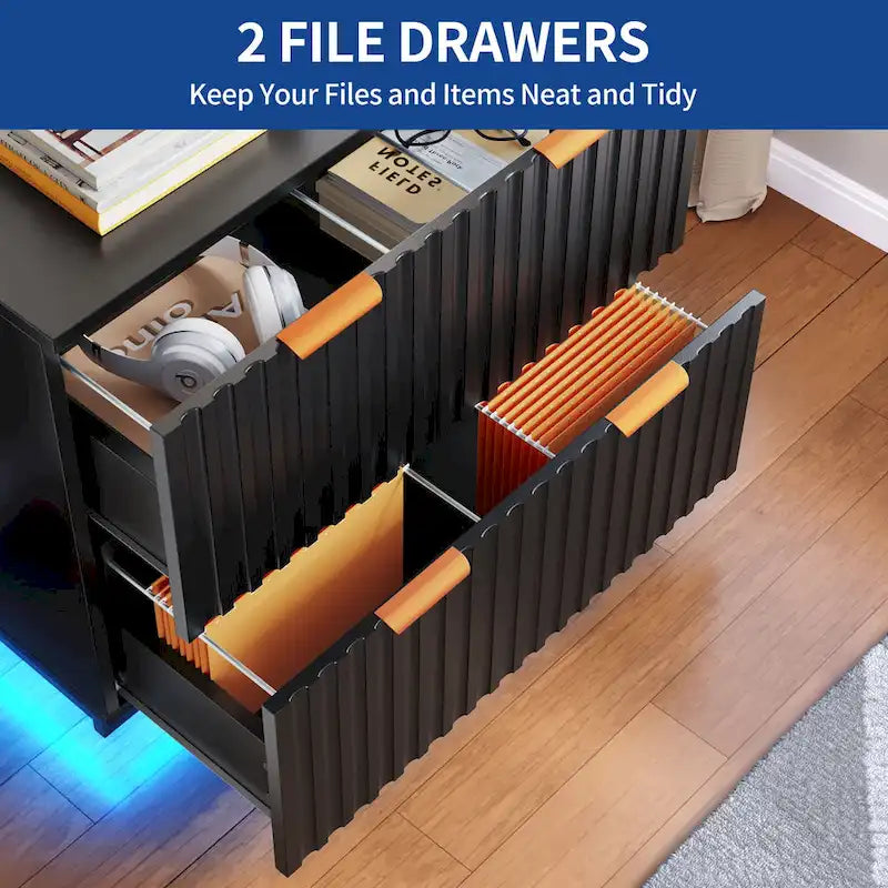 Moasis 2 Drawers File Cabinet LED Lighting Lateral Filing Cabinet for Home Office