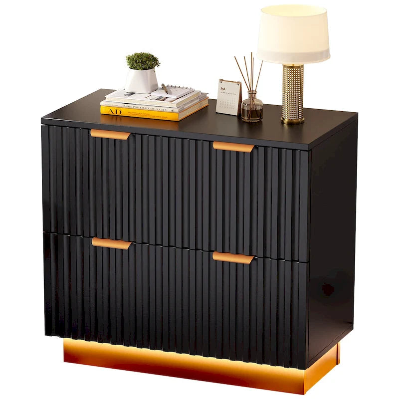 Moasis 2 Drawers File Cabinet LED Lighting Lateral Filing Cabinet for Home Office