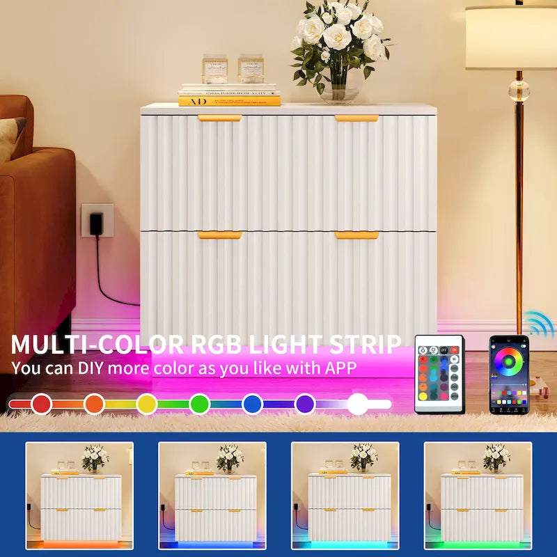 Moasis 2 Drawers File Cabinet LED Lighting Lateral Filing Cabinet for Home Office