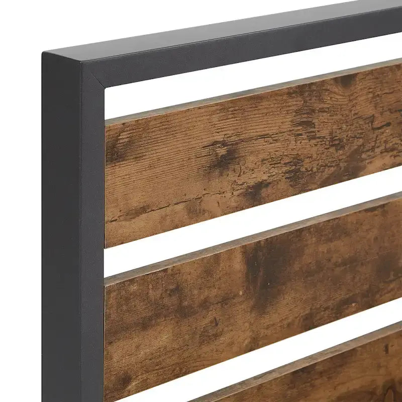 Black Metal Platform Bed with Wood Panels - Low Profile Design