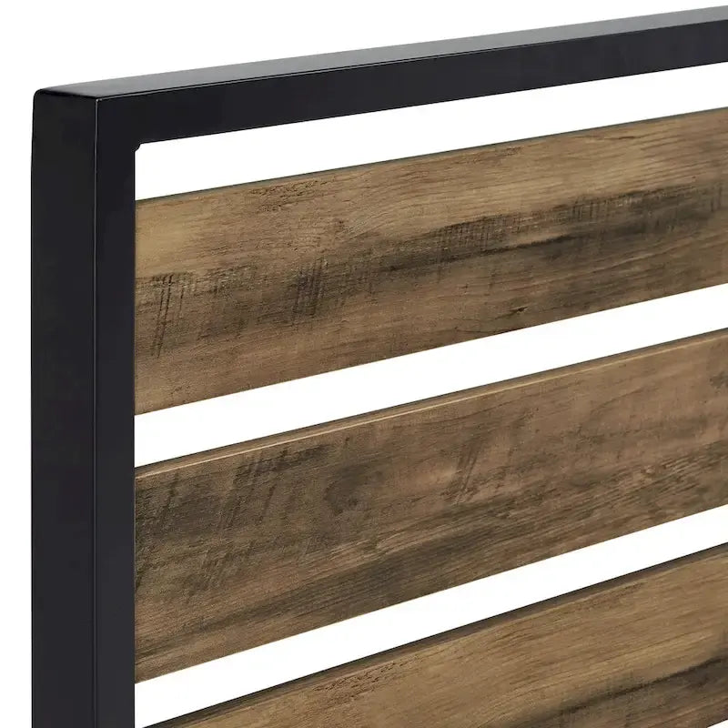 Black Metal Platform Bed with Wood Panels - Low Profile Design