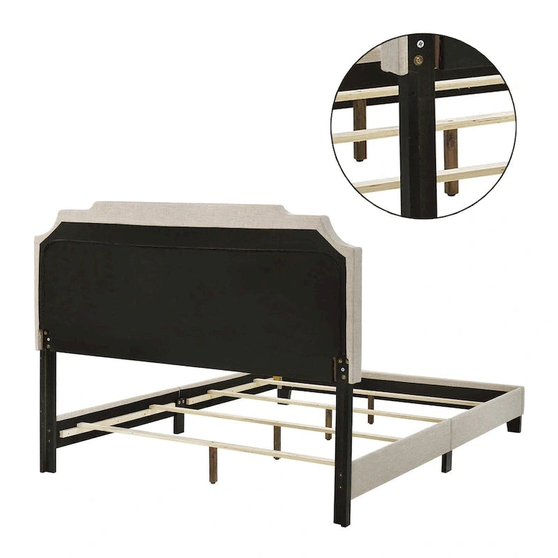 Upholstered Bed with Nailhead Trim in Beige