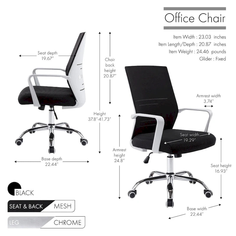 Porthos Home Brio Swivel Office Chair, Mesh Back, Adjustable Height