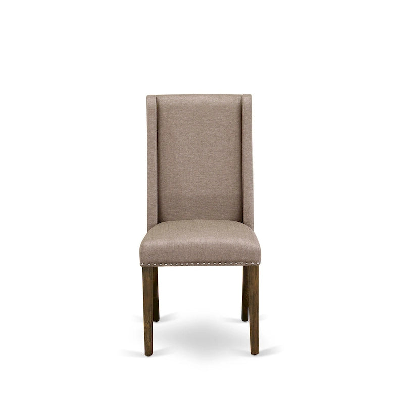 East West Furniture Dining Table Set- a Kitchen Table and Dark Khaki Linen Fabric Chairs, Distressed Jacobean (Pieces Option)