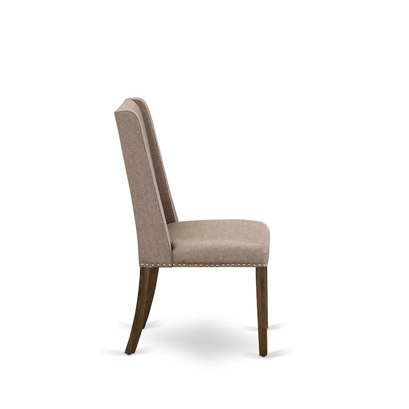 East West Furniture Dining Table Set- a Kitchen Table and Dark Khaki Linen Fabric Chairs, Distressed Jacobean (Pieces Option)