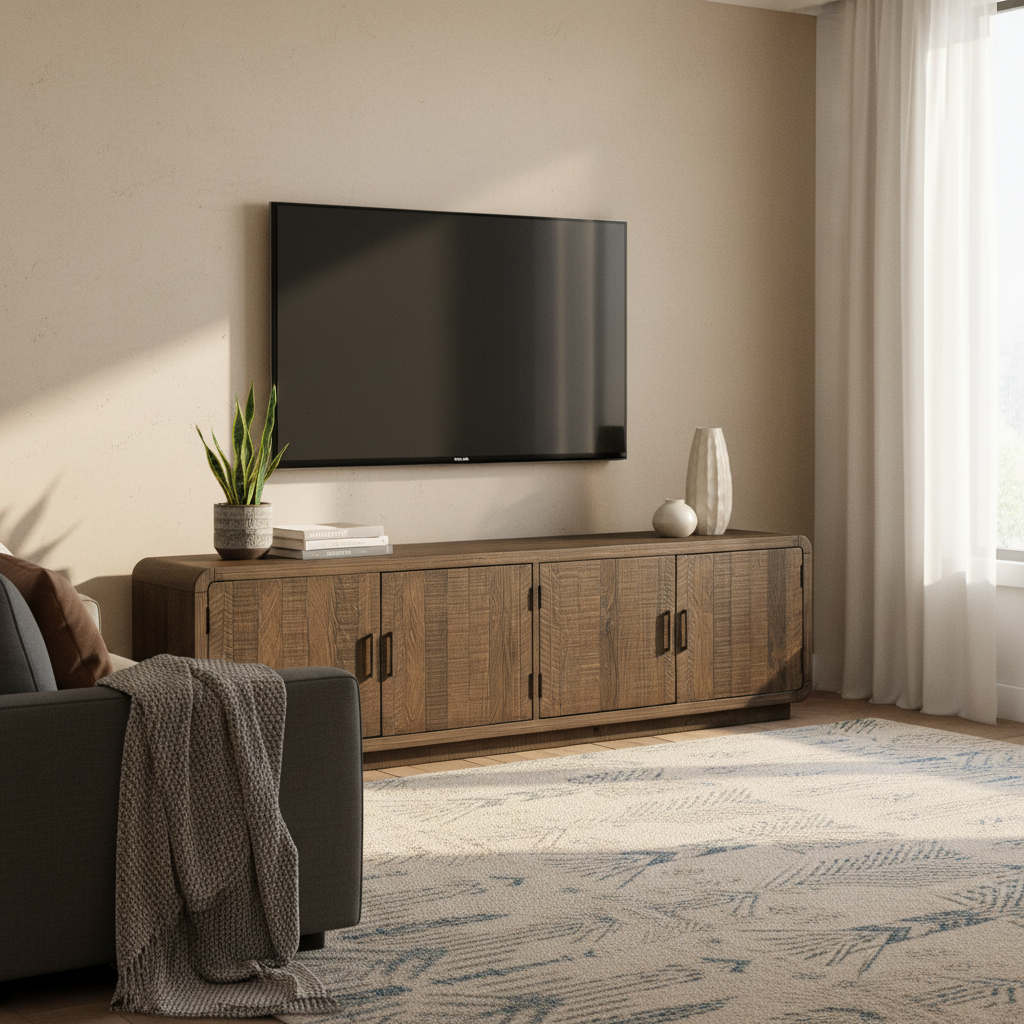 Aurelle Home Modima Rustic Rounded Edge Entertainment Center