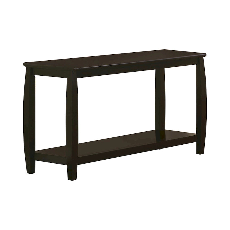 Contemporary Style Solid Wood Sofa Table With Slightly Rounded Shape, Dark Brown