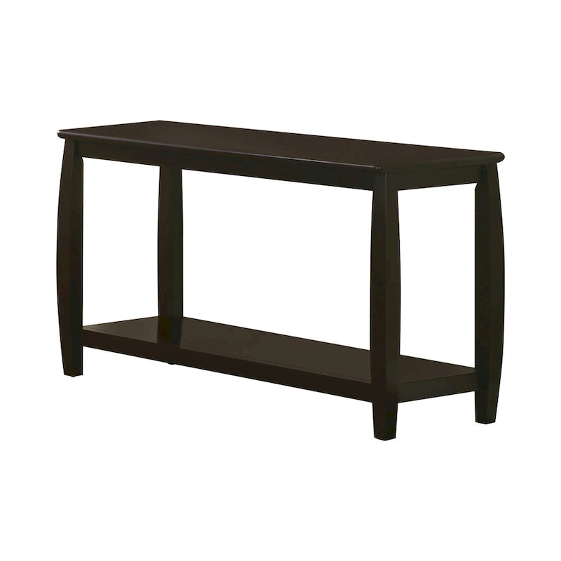 Contemporary Style Solid Wood Sofa Table With Slightly Rounded Shape, Dark Brown