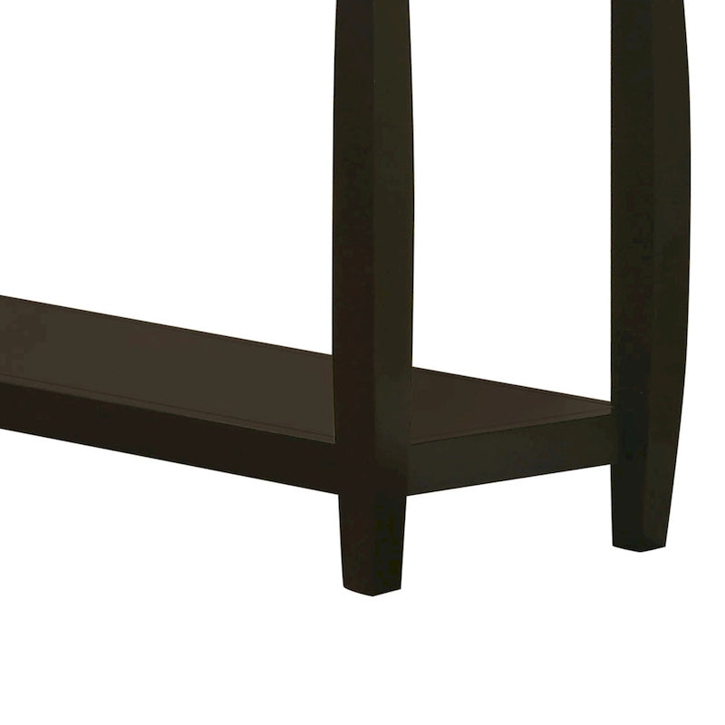 Contemporary Style Solid Wood Sofa Table With Slightly Rounded Shape, Dark Brown