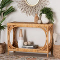 bali & pari Ramona Modern Bohemian Light Honey Rattan Console Table