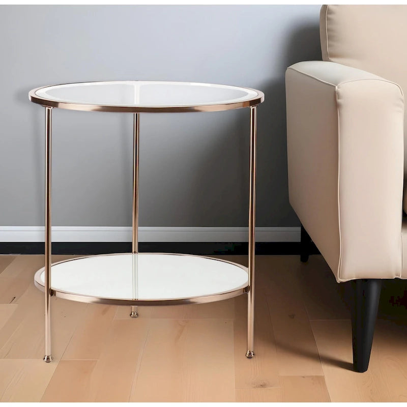 HomeRoots 26 Gold Glass And Iron Round End Table With Shelf - 24.25x24.25x26.25