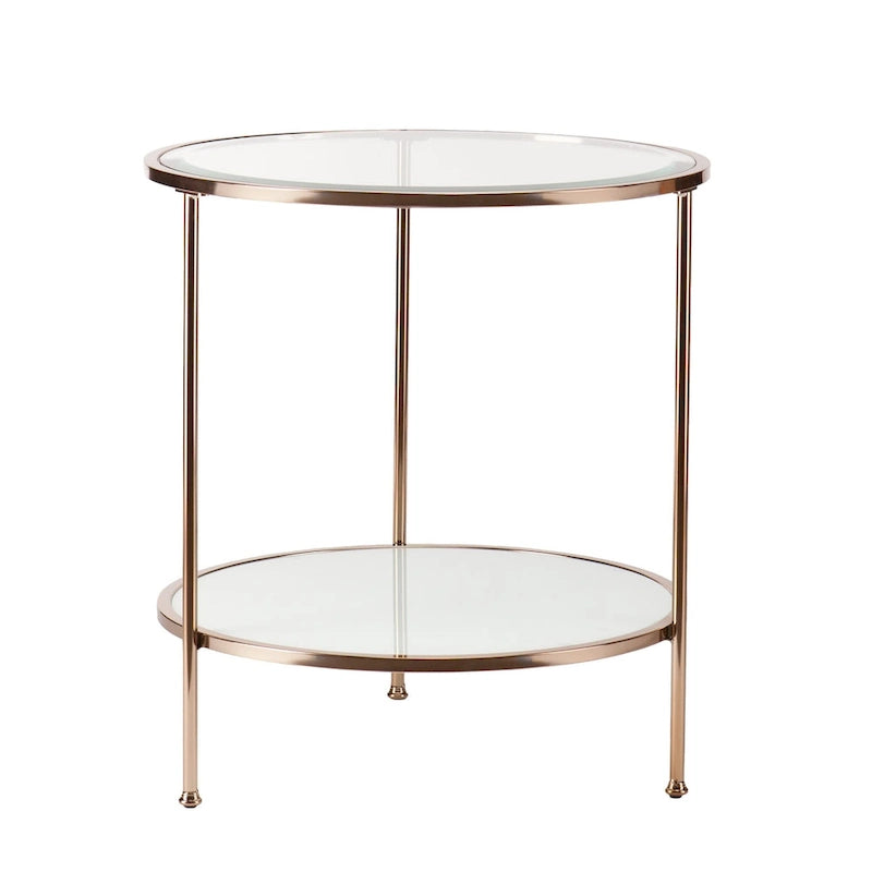 HomeRoots 26 Gold Glass And Iron Round End Table With Shelf - 24.25x24.25x26.25