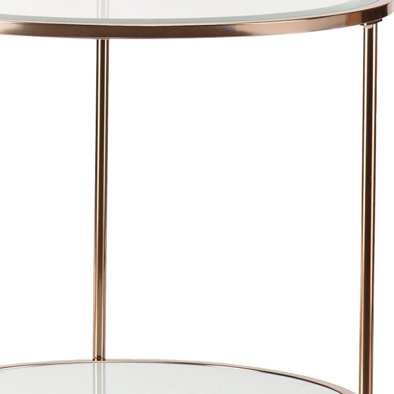 HomeRoots 26 Gold Glass And Iron Round End Table With Shelf - 24.25x24.25x26.25
