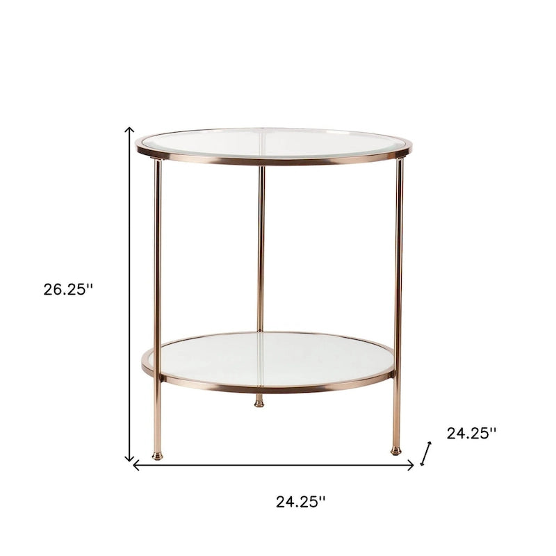 HomeRoots 26 Gold Glass And Iron Round End Table With Shelf - 24.25x24.25x26.25
