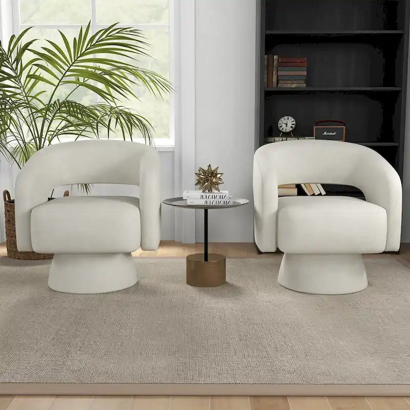 360 Degree Swivel Barrel Upholstered Modern Armchair
