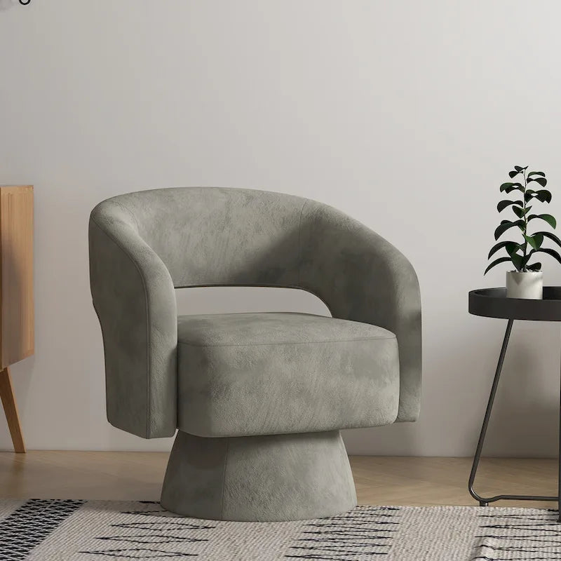 360 Degree Swivel Barrel Upholstered Modern Armchair