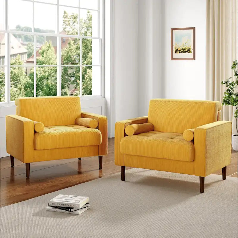 2 Set Modern Wide Armchair Corduroy Accent Chairs